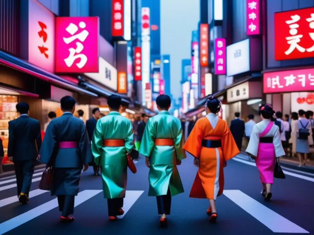 Tendencias moda masculina Japón: Calle vibrante de Tokyo fusiona tradición y futurismo, moda avantgarde, arquitectura japonesa y neones