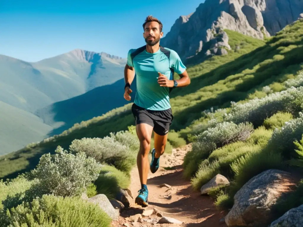 Equipamiento para corredor de trail masculino en montaña