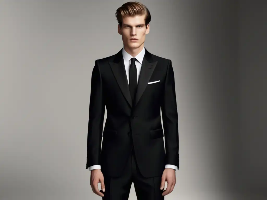 Tendencias moda masculina Saint Laurent: Elegante traje negro a medida resalta maestría y sofisticación