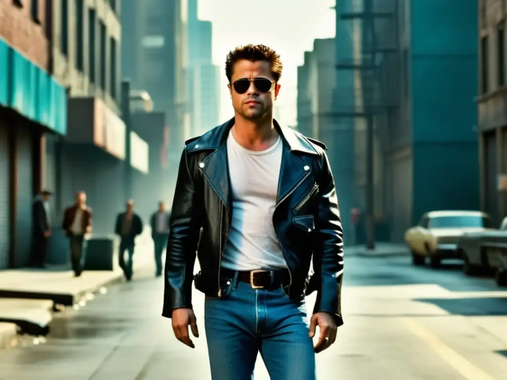 Estilo de Brad Pitt en Fight Club: imagen ultradetallada de Tyler Durden con look casual y desenfadado