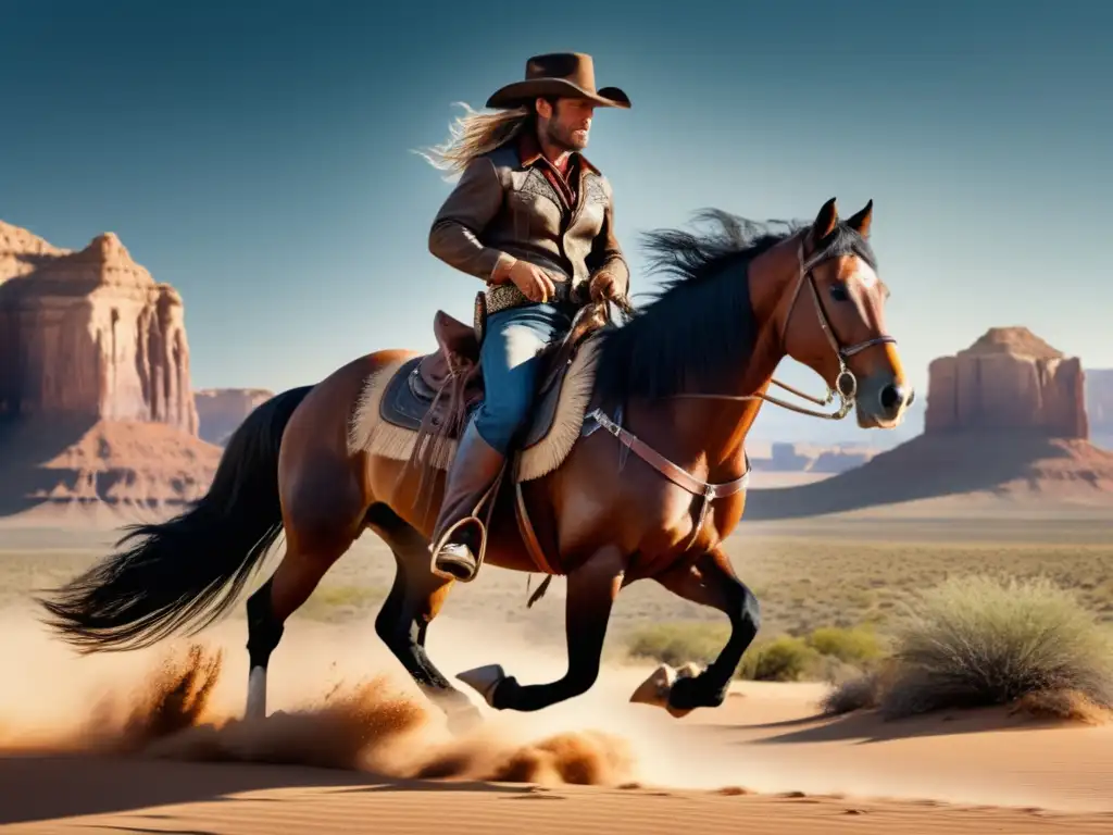 Cowboy y caballo en paisaje desértico: Moda de John Wayne en la Cultura Cowboy