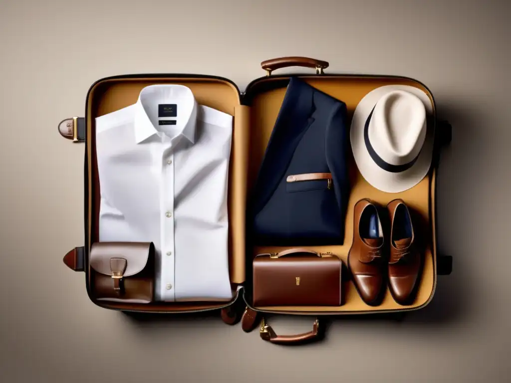 Consejos para viajar con estilo: imagen de un conjunto de viaje elegante en una maleta moderna