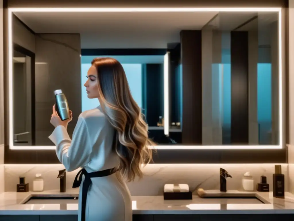 Viajera elegante cuidando su cabello con estilo - Rutina de cuidado personal viajes