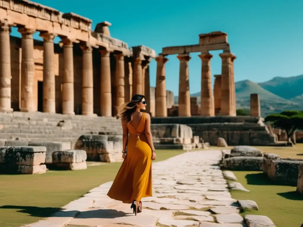 Elegante viajera en ruinas antiguas Outfit para viajar con estilo en destinos históricos-