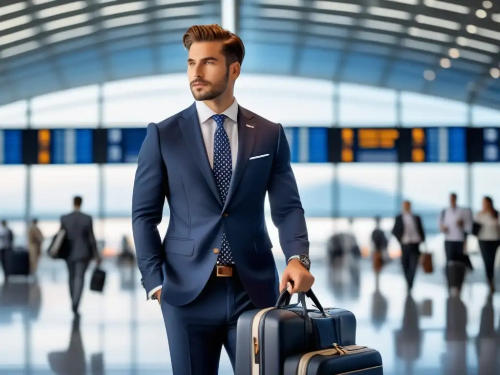 Viajero elegante en aeropuerto moderno - Consejos de viaje para hombres