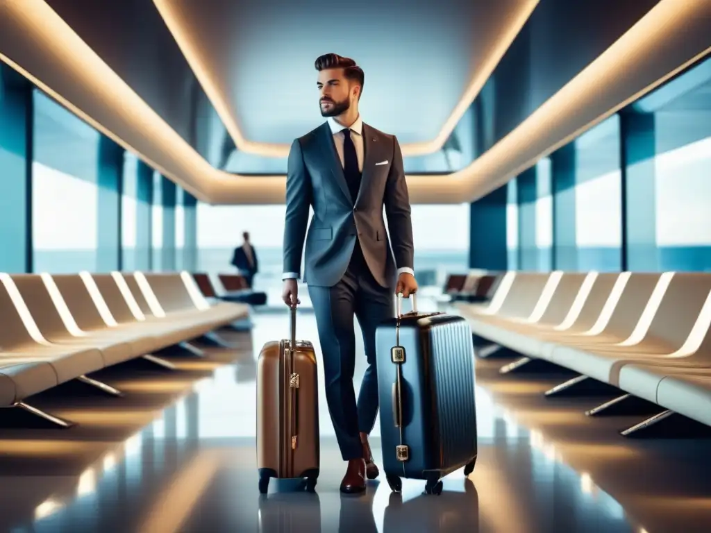 Viajero elegante con maleta de lujo Cuidado equipaje viajero elegante, lujo y estilo