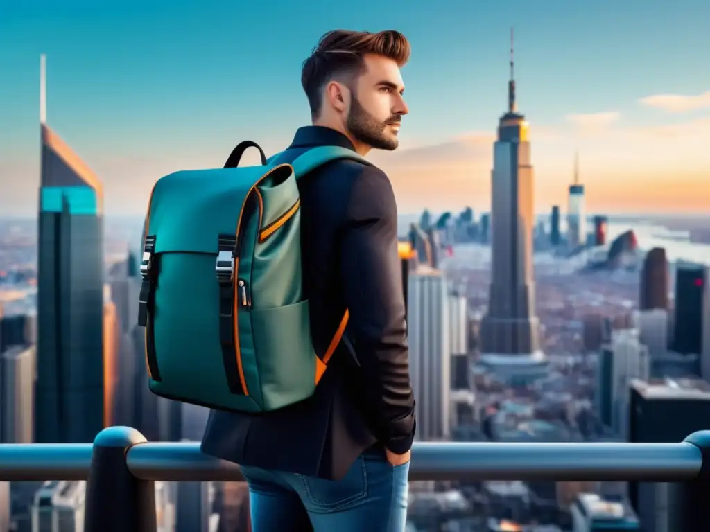 Viajero urbano con mochila moderna Estilizado viajero urbano con mochila moderna, mostrando las mejores mochilas urbanas para viajeros