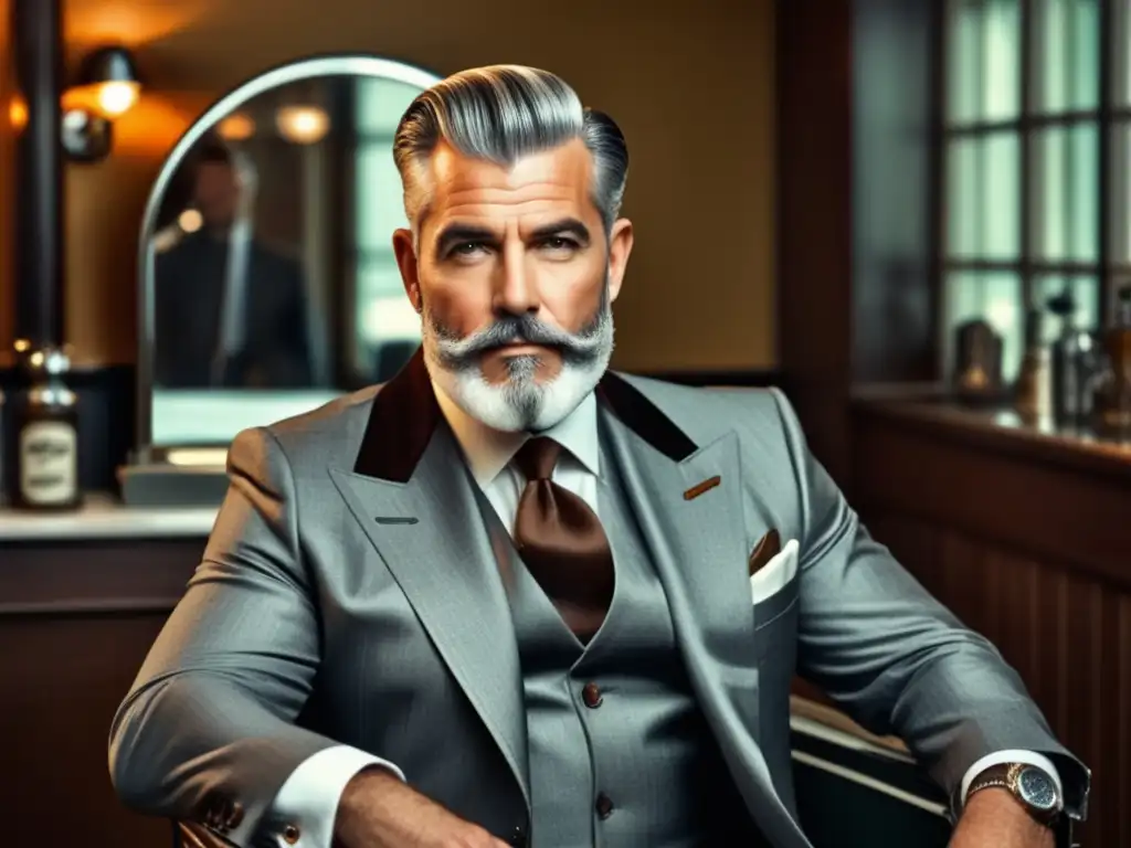 Hombre maduro en barbershop con estilo vintage masculino