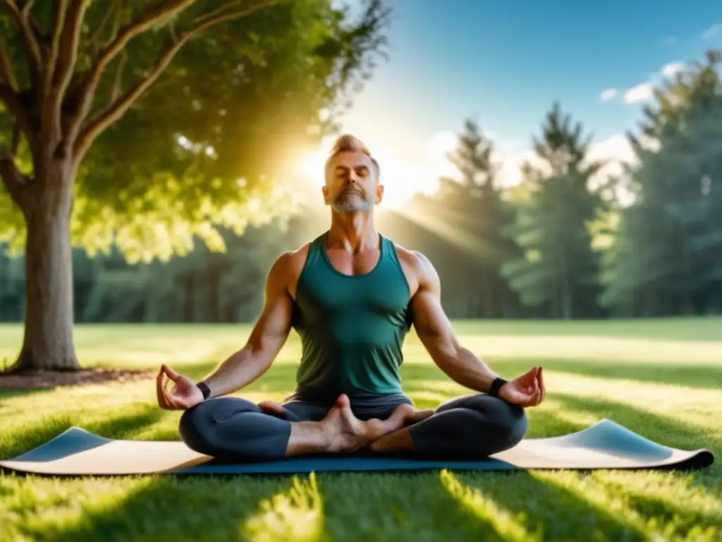 Hombre moderno practicando yoga al aire libre: Beneficios del yoga para hombres