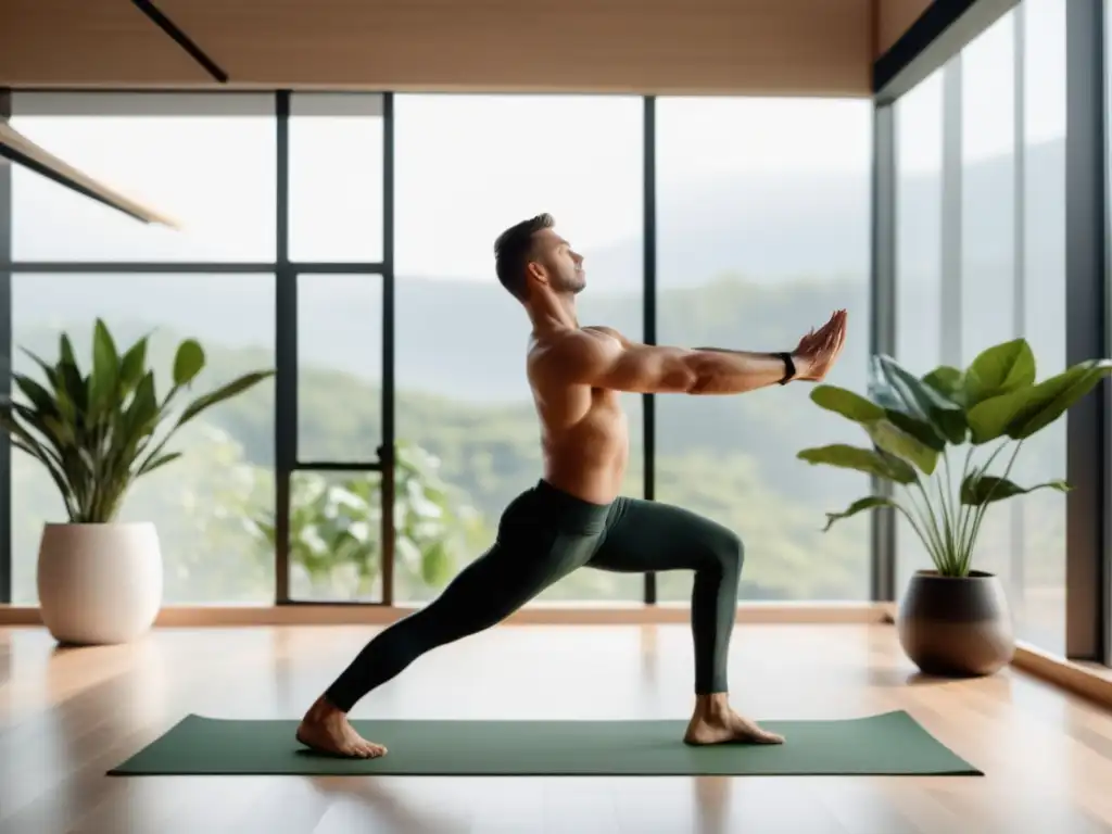 Estudio de yoga moderno con ventanas grandes y luz natural