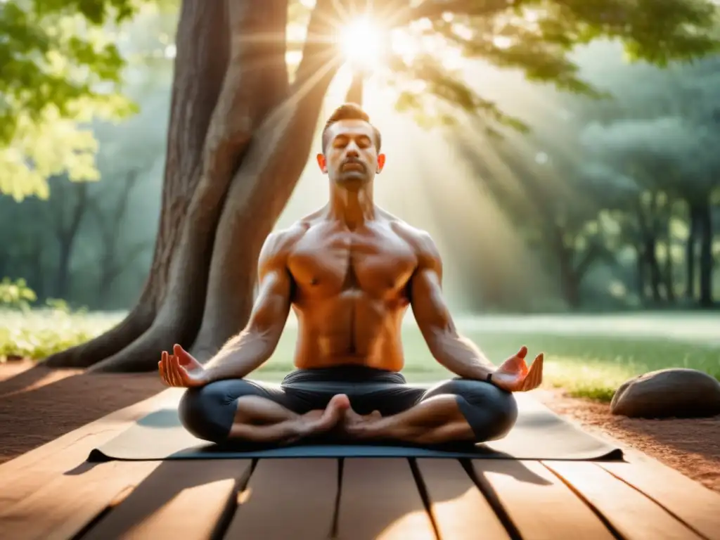 Hombre practicando yoga en un entorno tranquilo - Beneficios del yoga para hombres estresados