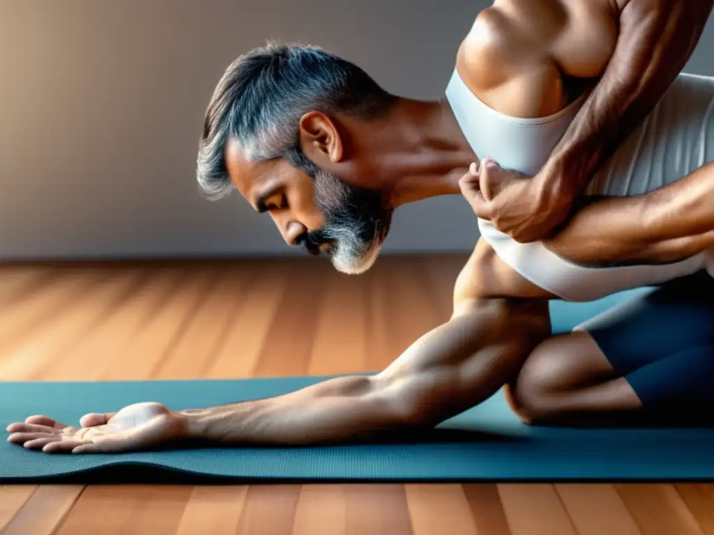 Beneficios del yoga para hombres estresados: Estudio de yoga moderno y sereno con práctica de relajación