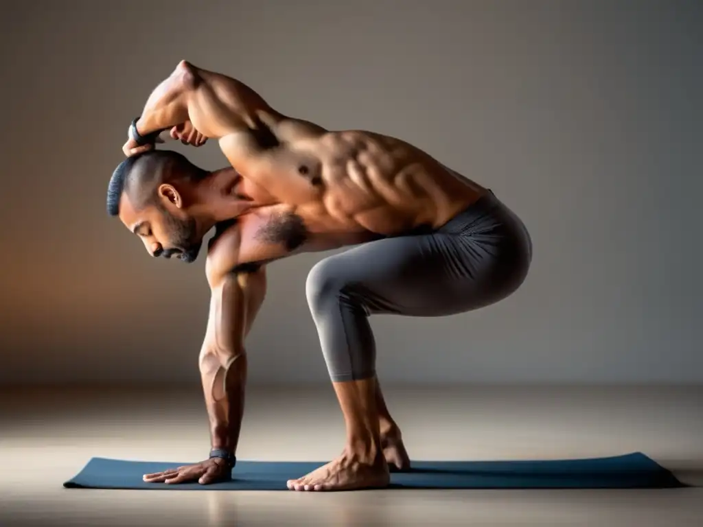 Yogi masculino en estudio moderno practicando yoga: Beneficios del yoga para hombres modernos