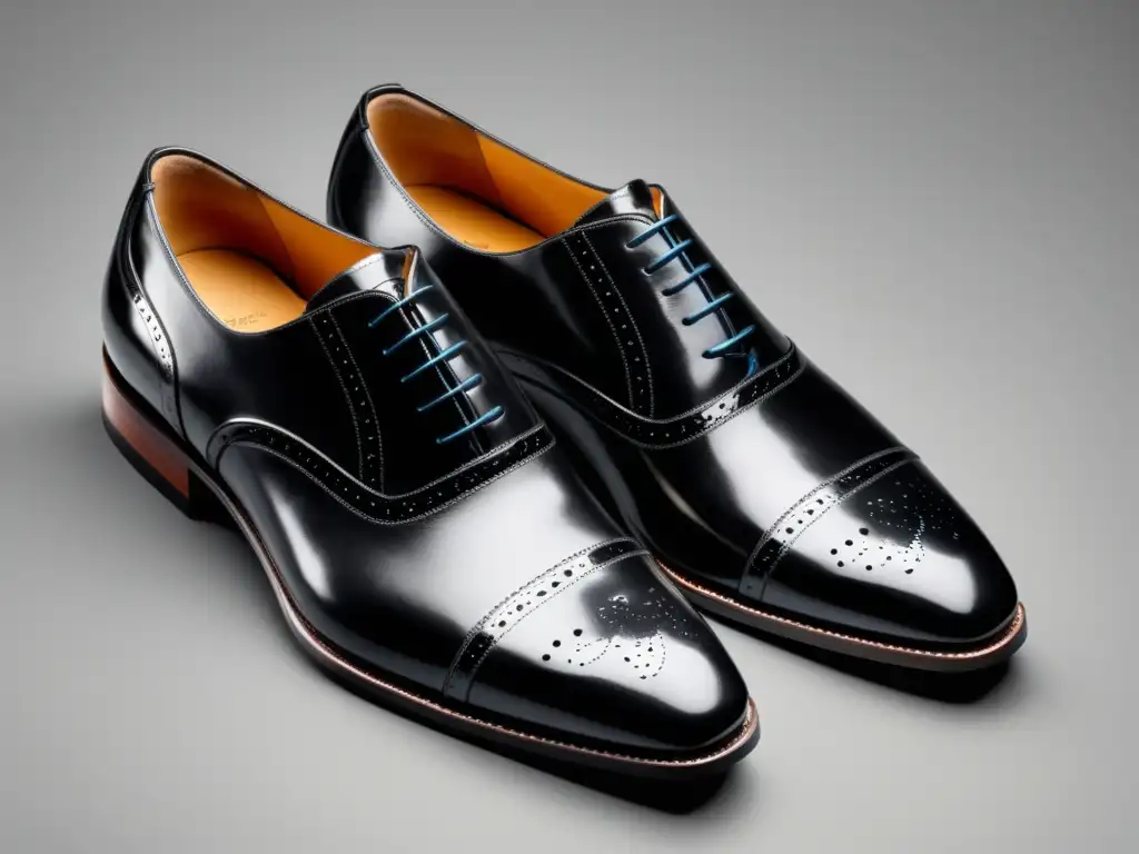 Tendencias calzado masculino 2022: Zapatos de hombre elegantes en piel negra con acabado brillante y detalles intrincados