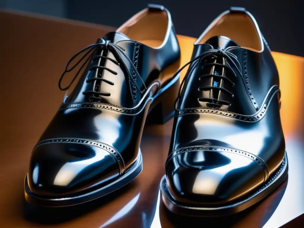 Zapatos Oxford negros de cuero brillante, con detalles finos y elegantes