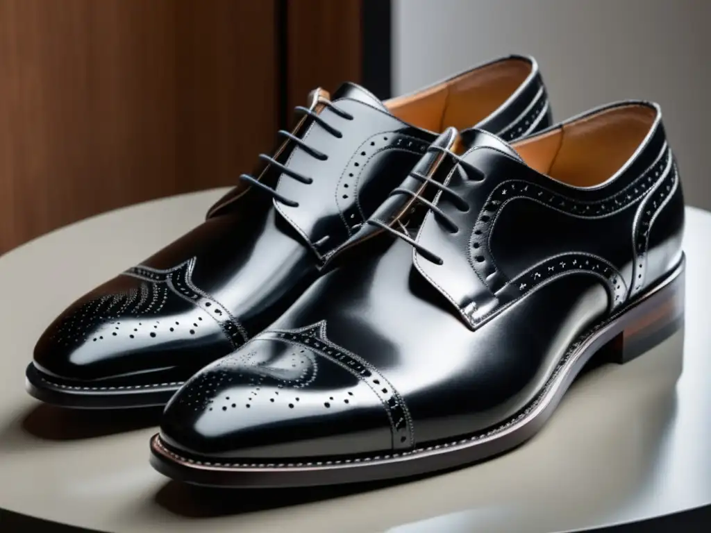 Diferencia zapatos Oxford y Derby: elegancia y sofisticación en dos pares de calzado de cuero negro con distintos sistemas de cordones